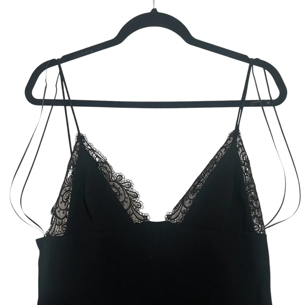 NEW NWT David Koma Lace Trim Cami Top Detail Gown Cady & Lace In Black